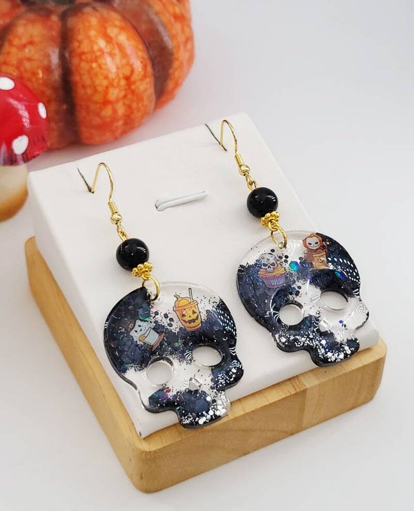 Boucles " Tête de mort pailletées "