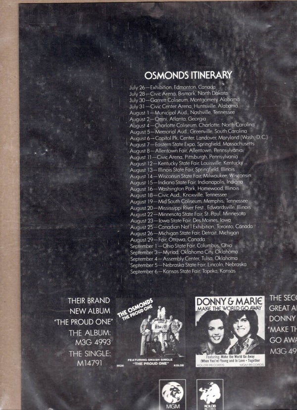 original advert of the Osmonds tour