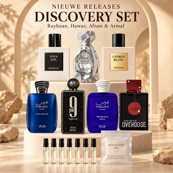 Nieuwe releases discovery set: Rayhaan, Hawas, Afnan & Armaf | Parfum Samples / Decants
