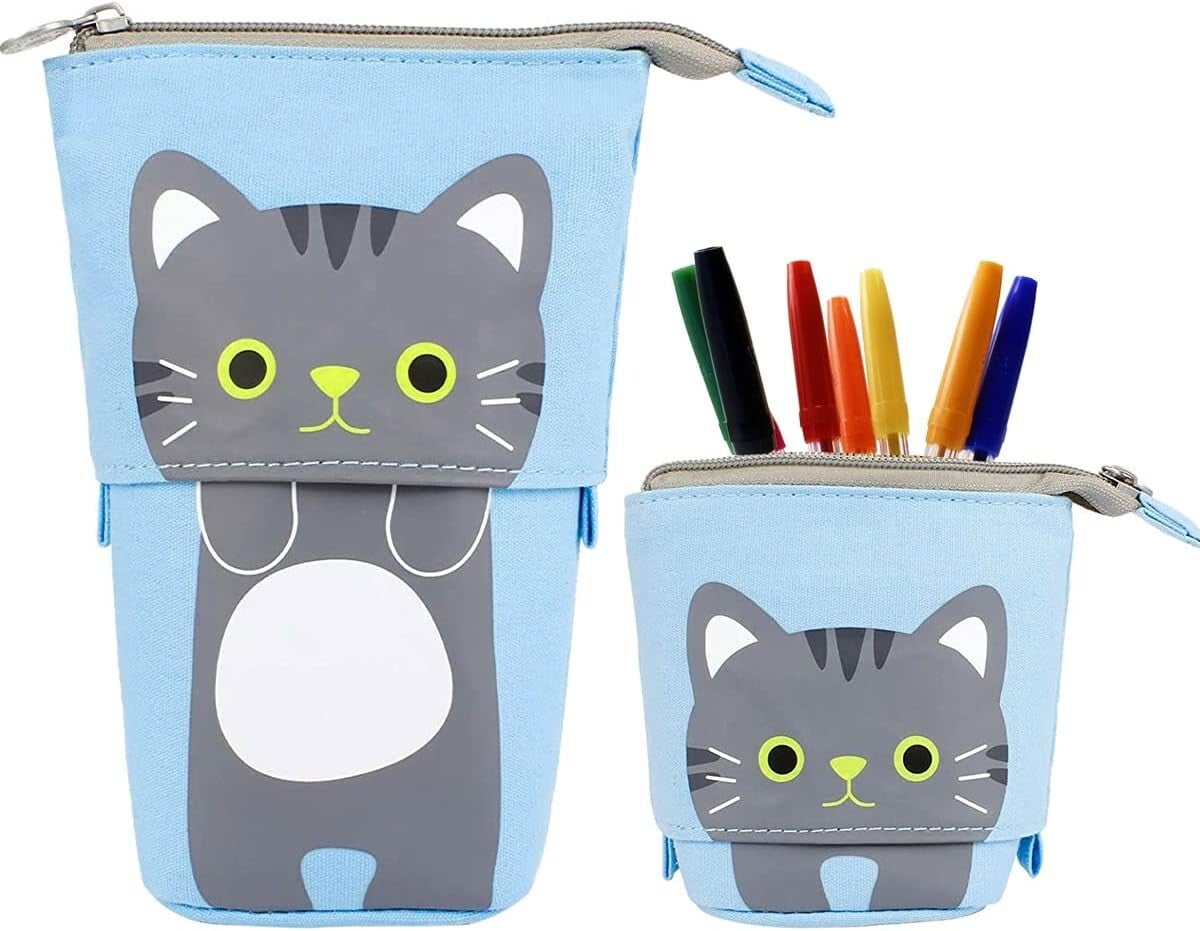Estuche azul vertical Tela Gatito