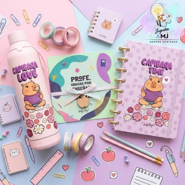Kit Profe botella altavoz Capibara Love y Libreta Lovely