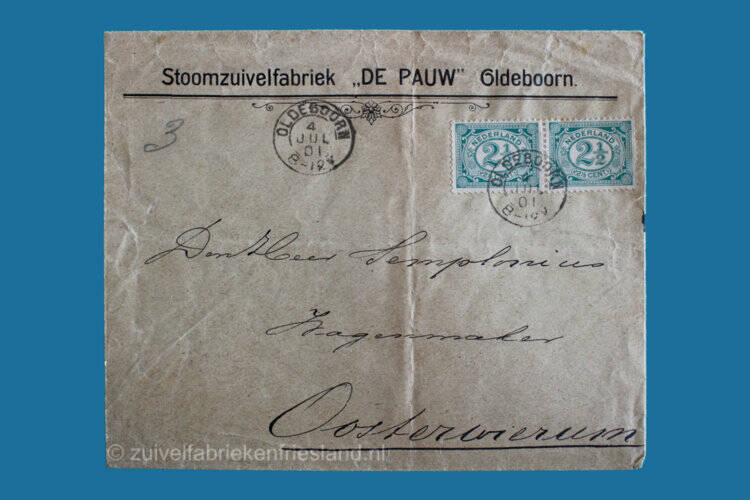 Enveloppe zuivelfabriek "De Pauw" Oldeboorn