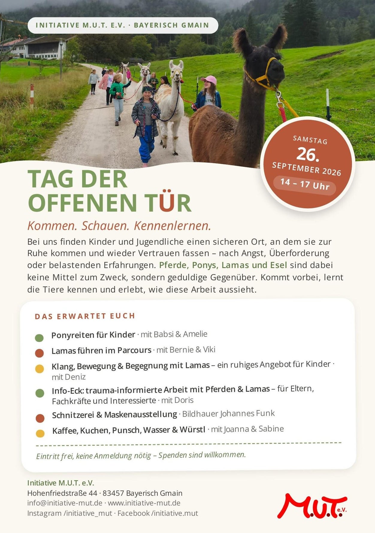Tag der offenen Tür, Samstag 26. September 2026, 14–17 Uhr, Initiative M.U.T. e.V., Bayerisch Gmain