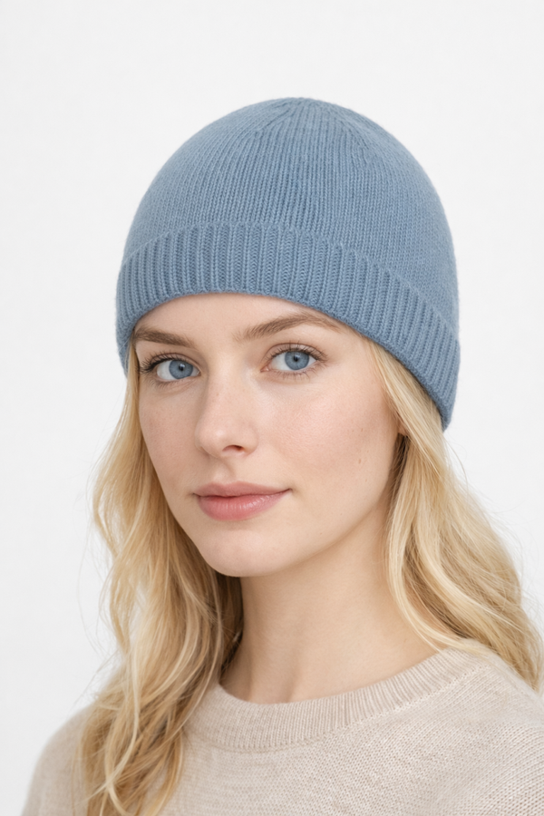 Morbido Cappellino a Maglia Rasata Puro Cashmere Made in Prato Unisex Ultra Morbido e Confortevole Maglia Rasata con Bordo a Costina