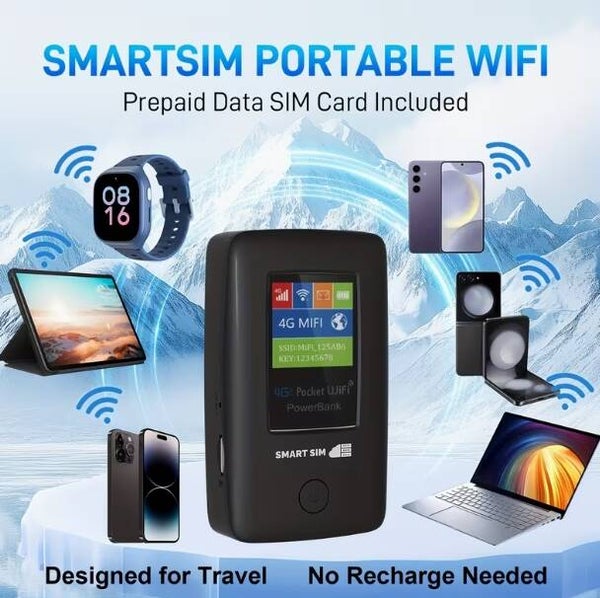 SMARTSIM Portable WiFi Hotspot – Prepaid Data SIM Included – 45‑Country Worldwide Coverage