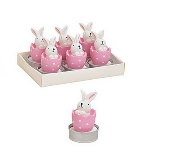 Waxinelicht set konijn in ei 4x6x4cm gemaakt van wax roze / set van 6 (B / H / D) 14x6x9cm