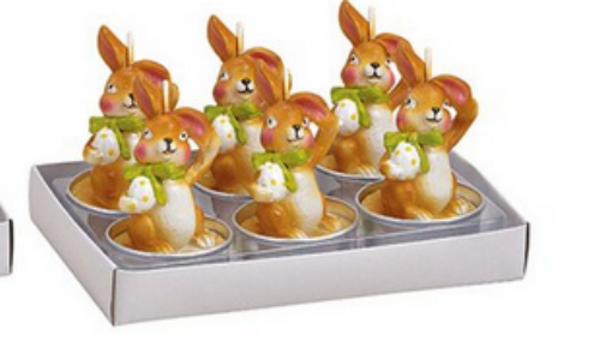 Theelicht set konijn  gemaakt van wax bruin set van 6