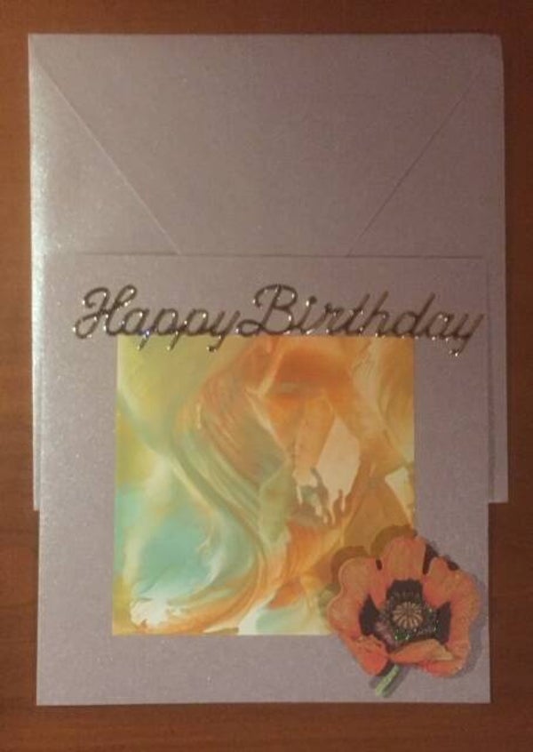 handgemaakte wenskaart + enveloppe : " Happy Birthday" ( Dionys design 14)