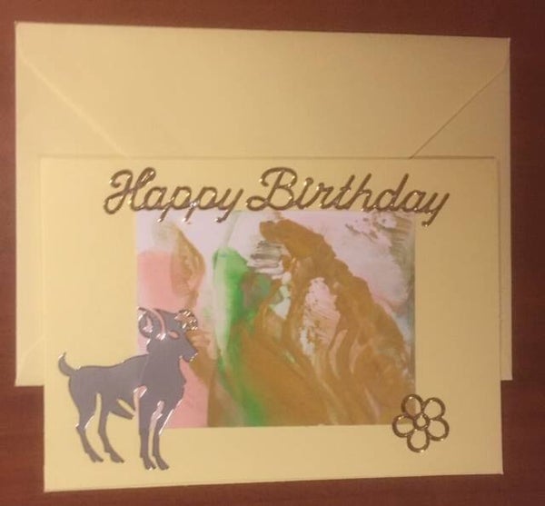handgemaakte wenskaart + enveloppe : " Happy Birthday" ( Dionys design 15)