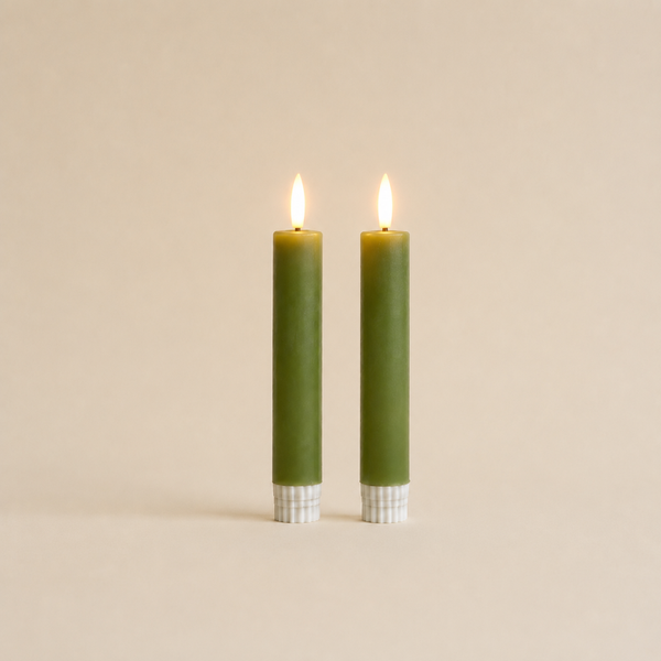 LED Dinerkaarsen Olijf groen – Set van 2 – 12,5 cm Countryfield