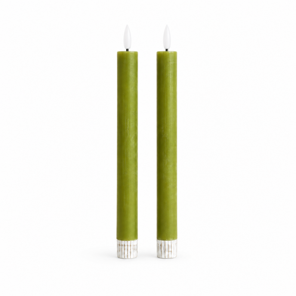 LED Dinerkaarsen Olijf groen – Set van 2 – 22 cm Countryfield