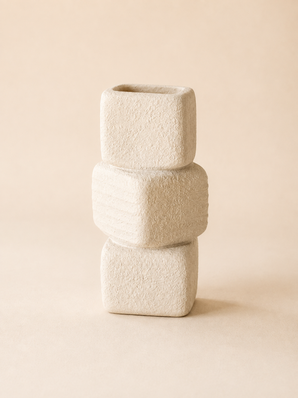 Bloempot Stone Look Cubic White