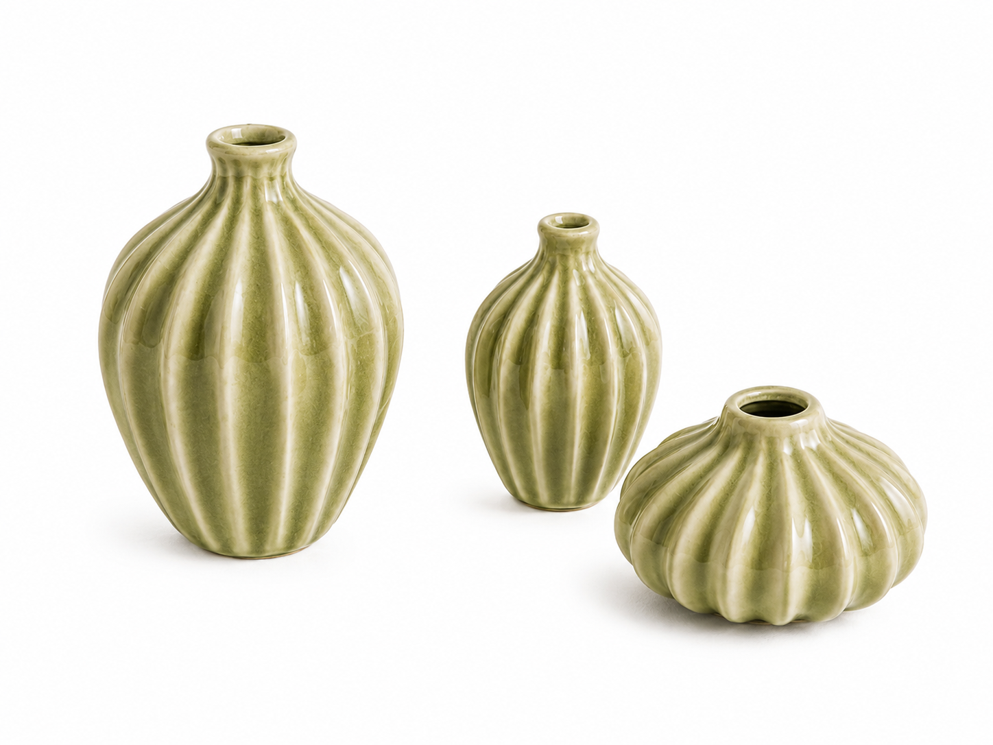 Vazen Set Salie groen Keramiek – 3-delige Decoratieset