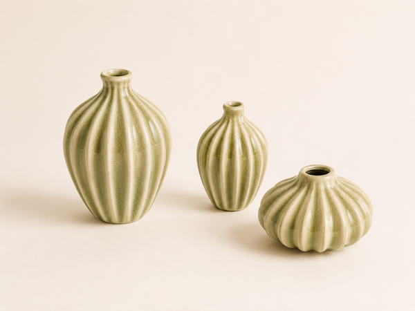 Vazen Set Salie groen Keramiek – 3-delige Decoratieset