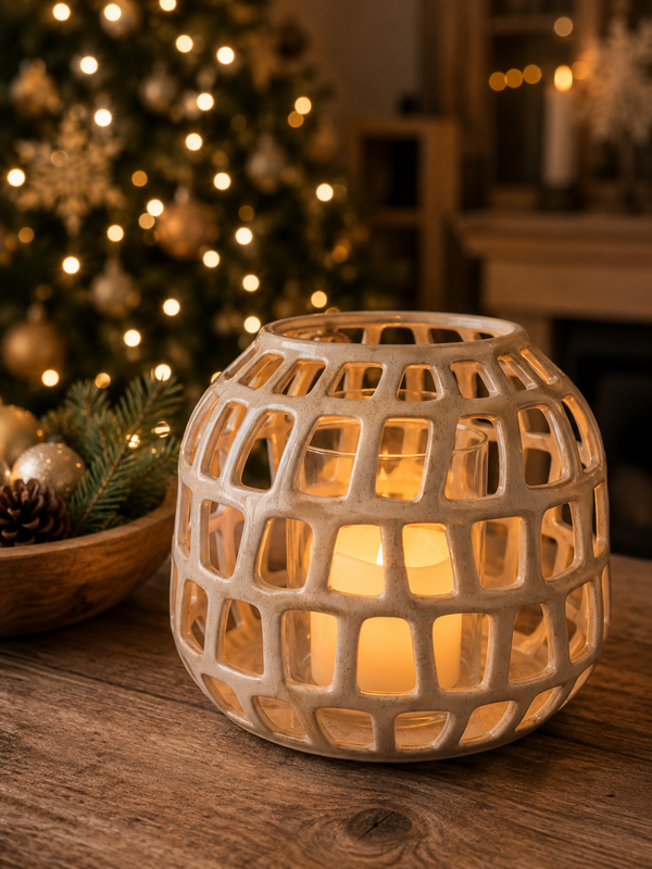 Windlicht Keramiek Crème – Open Design Maat L