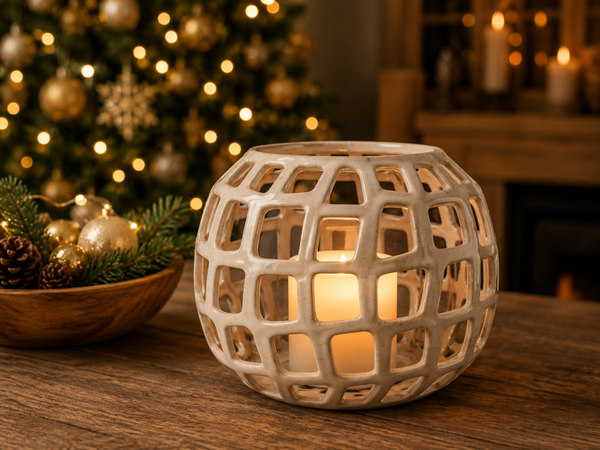 Windlicht Keramiek Crème – Open Design Maat XL