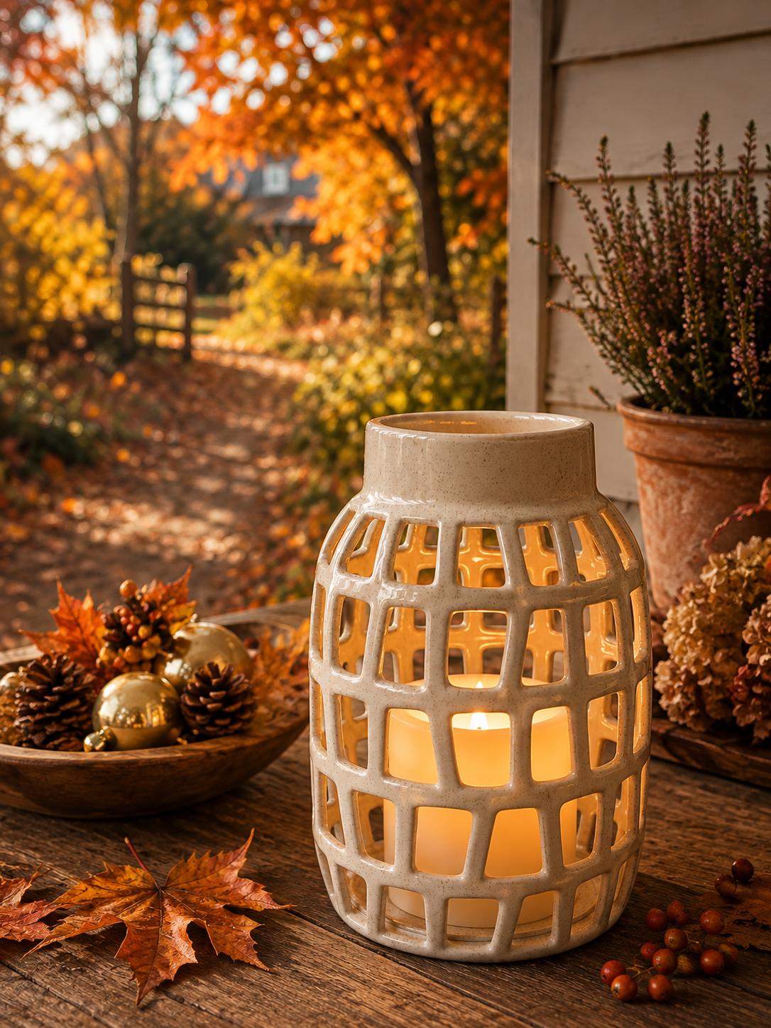 Windlicht Keramiek Crème – Open Design Maat XXL