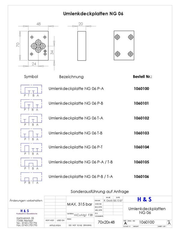 Umlenkdeckplatte NG06 Stahl chem. Nickel 5-8µm