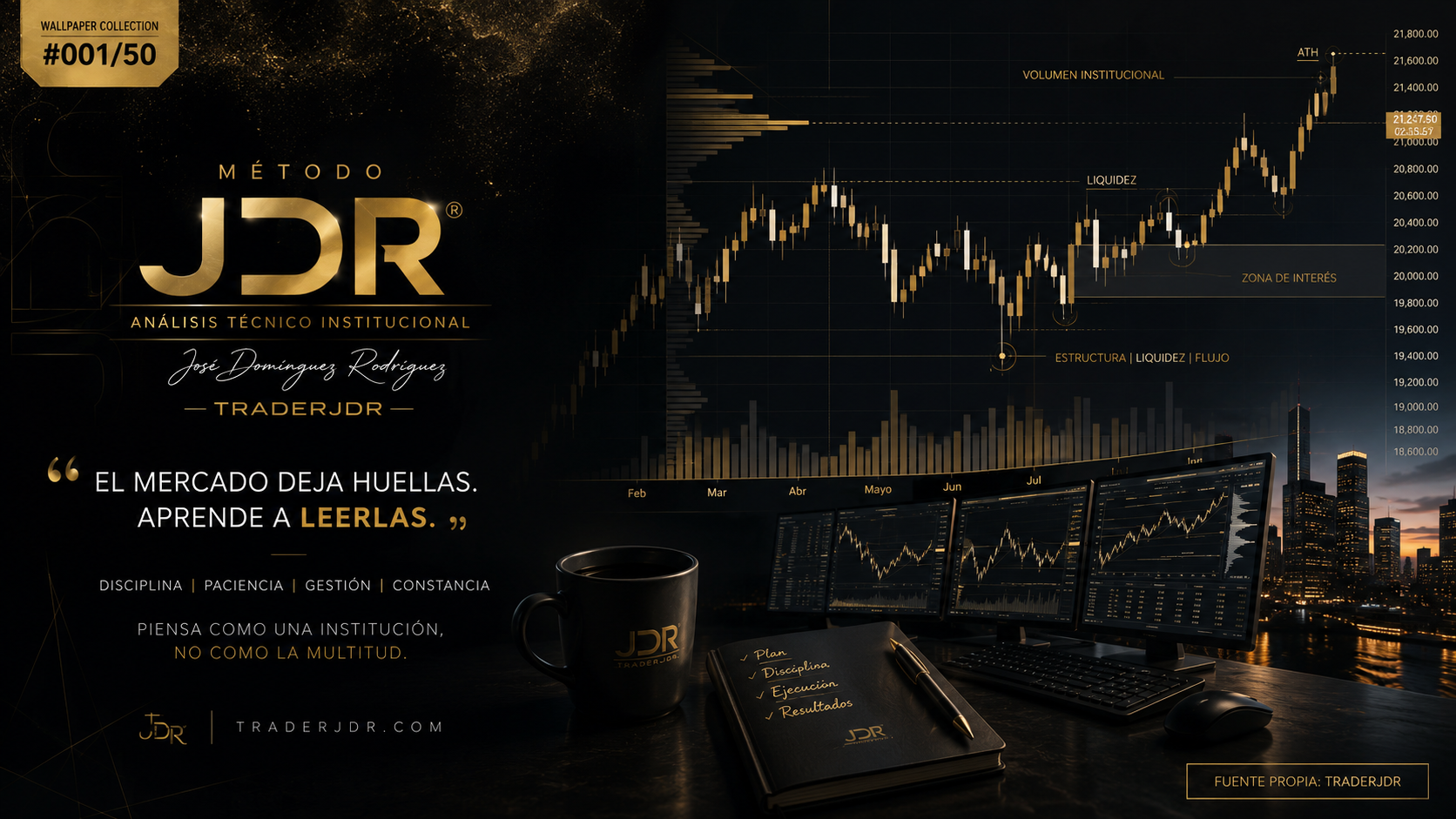 Wallpaper Trading 4K Gratis | Método JDR® #001 – El Mercado Deja Huellas | TRADERJDR