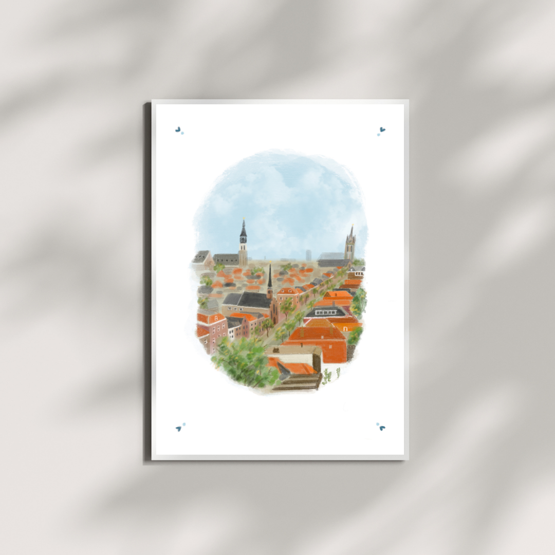 A5 kunstprint zicht over Delft