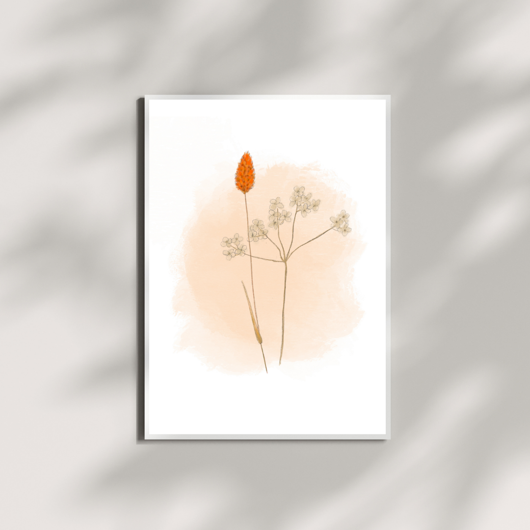 A5 kunstprint droogbloemen oranje