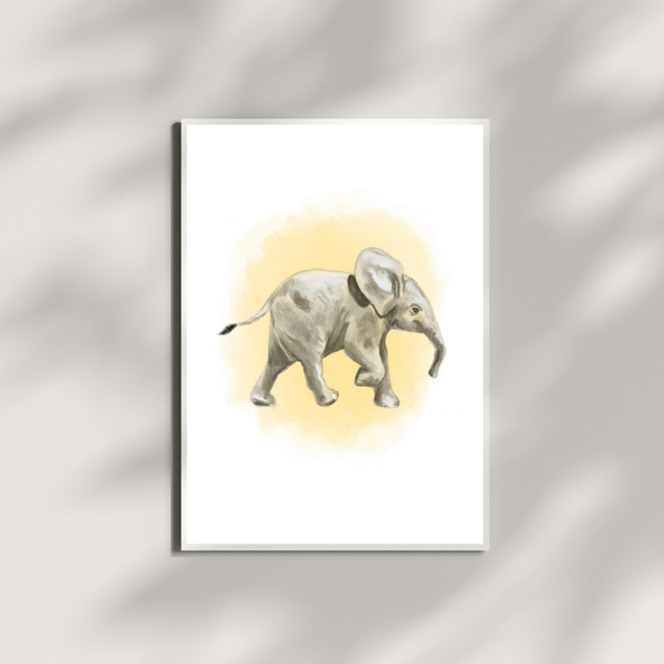 A5 print met babyolifant op geel