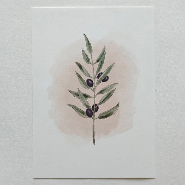 A5 print met olijftak op roze