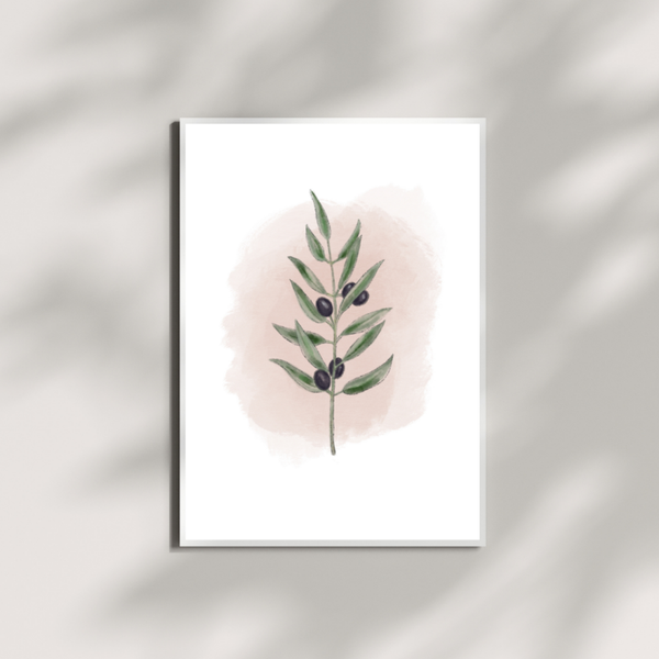 A5 kunstprint met olijftak op roze