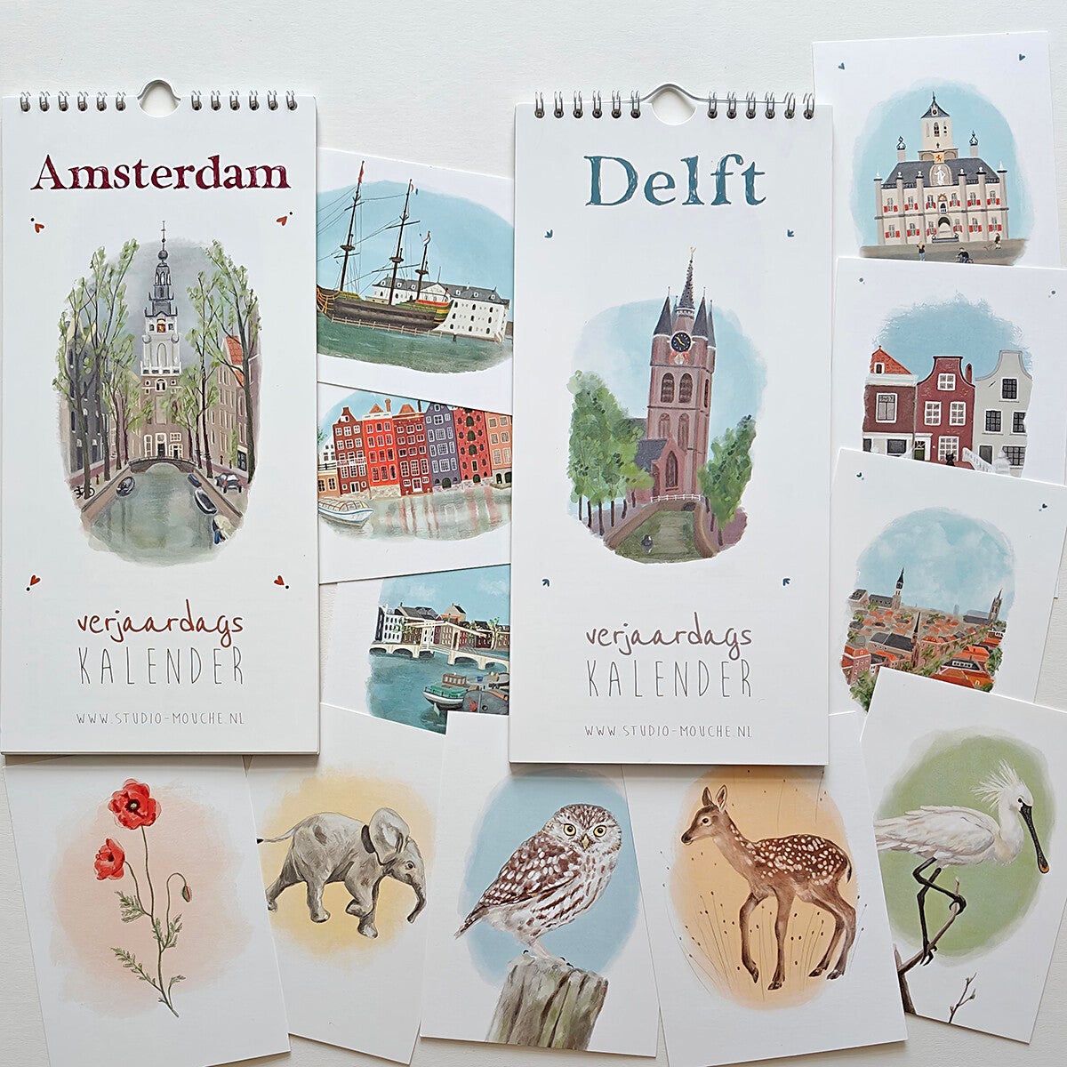 Overzicht kaarten en kalenders studio mouche delft