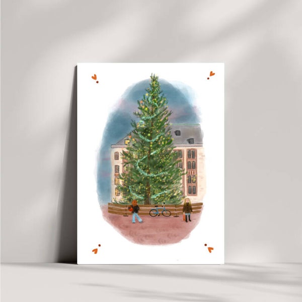 Wenskaart Amsterdam kerstboom op de Dam