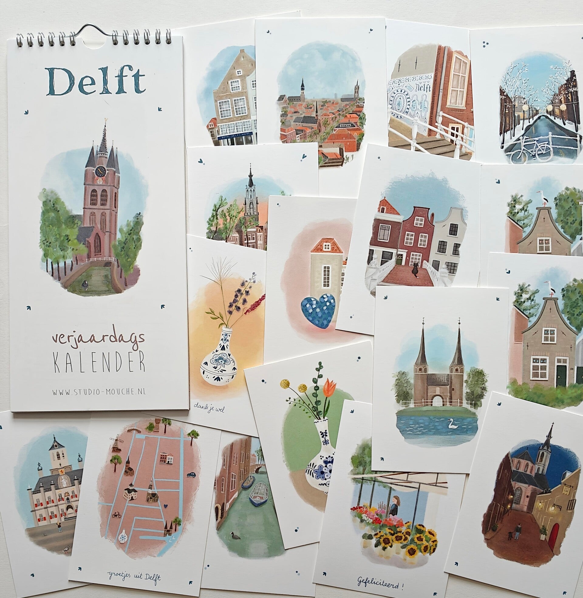 Overzicht Delft kaarten en Delft verjaardagskalender  Stduio Mouche Delft