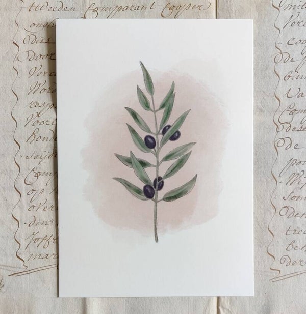 A5 print met olijftak in groen en roze