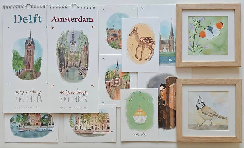 overzicht kaarten verjaardagskalenders en aquarellen