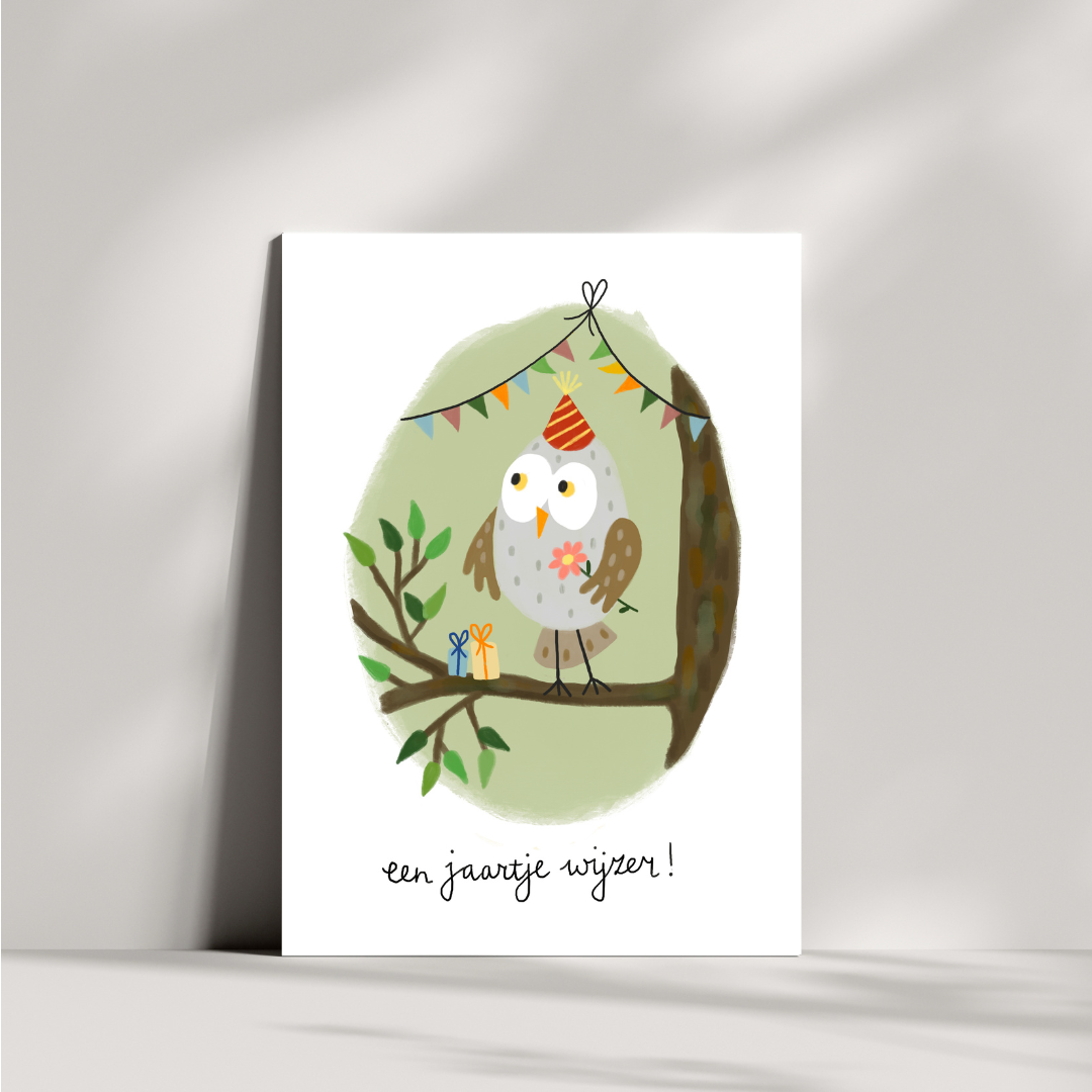 Wenskaart verjaardag uil