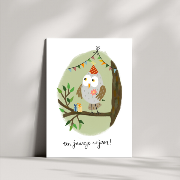 Wenskaart verjaardag uil