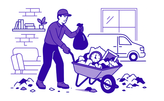 Intervention de débarras d’encombrants avec déblayage de chantier, vide-grenier et vide-maisons effectuée à Bruxelles et en Wallonie par Allo Vide Express.