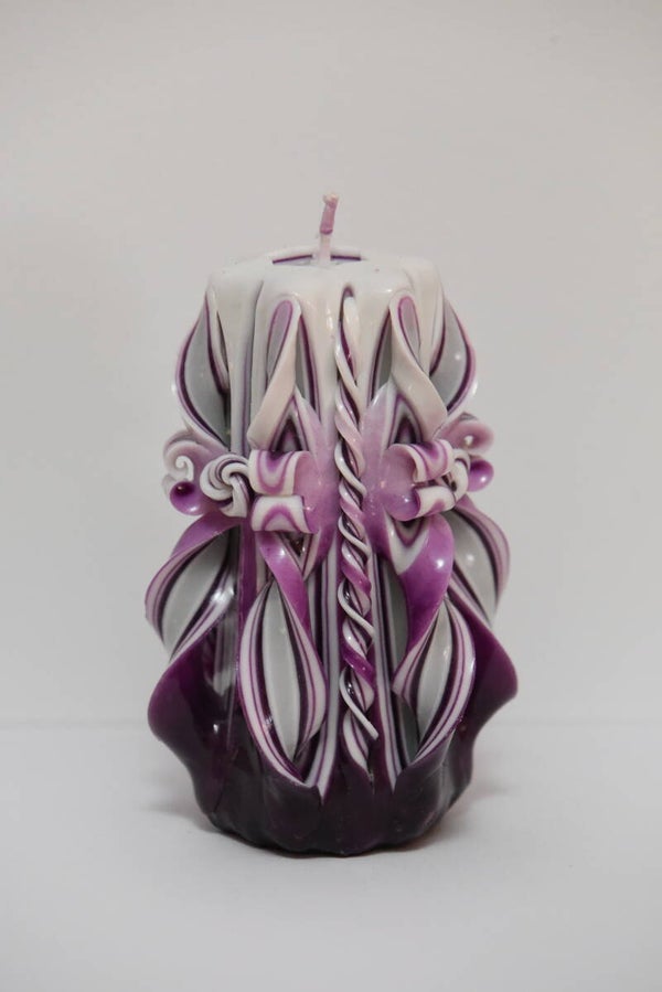 Bougie sculptée - Violet & Blanc
