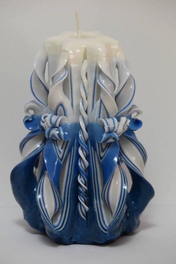 Grande bougie sculptée -  Bleue & Blanc