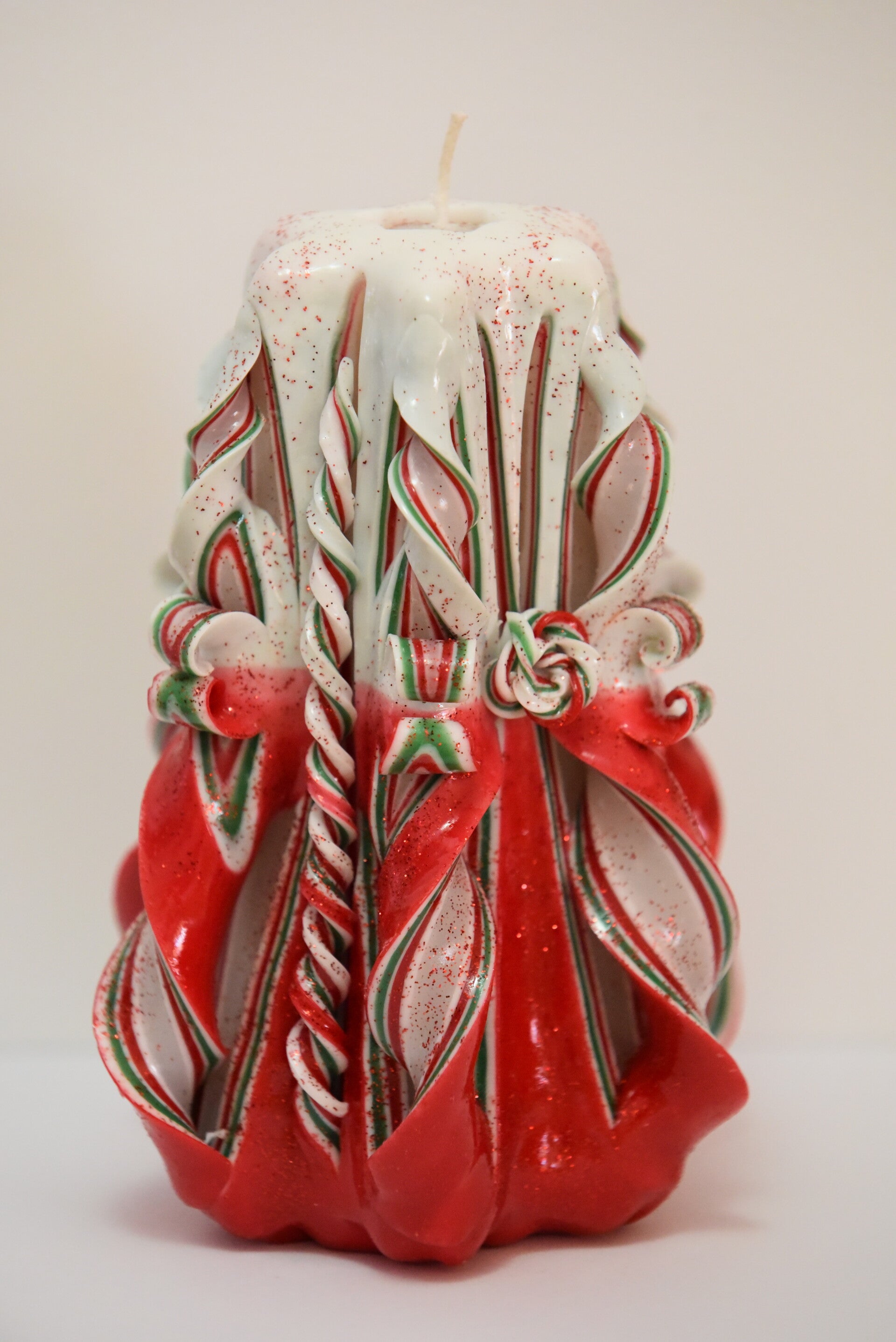 Grande bougie sculptée - Rouge, Vert & Blanc