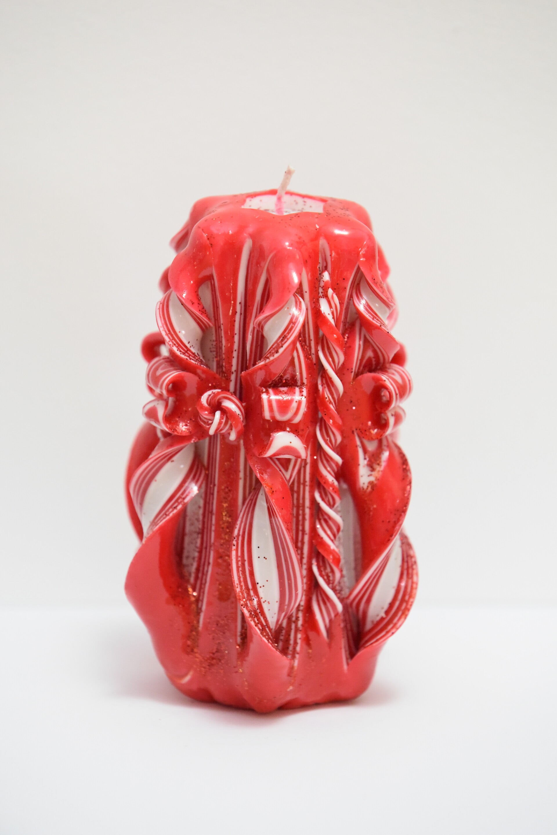 Bougie Sculptée Petite - Rouge et Blanc