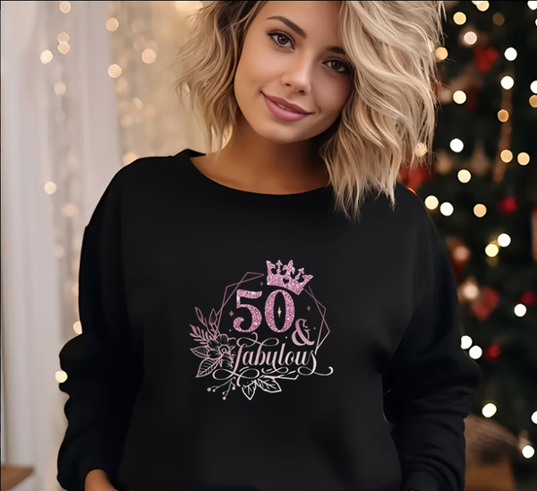 Faux Glitter Pink 50 and Fabulous DTF Print