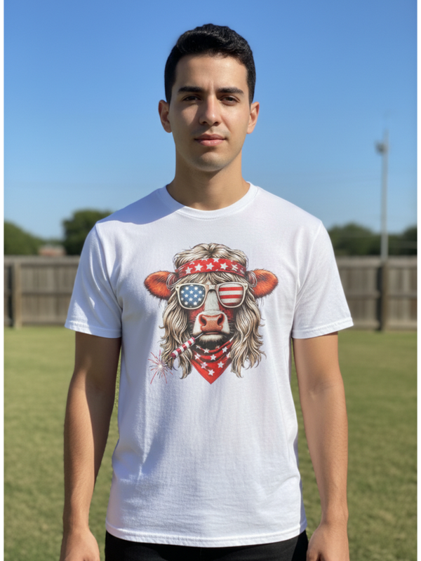 American Long Haired Cow 4TH Of July DTF Print