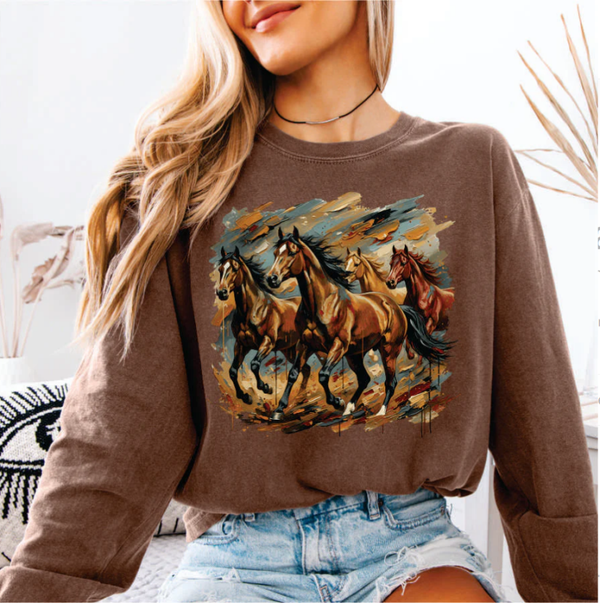 Brushstroke Painted Horses DTF Print