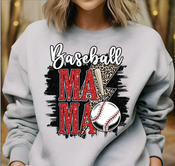 Faux Glitter Leopard Baseball MAMA DTF Print