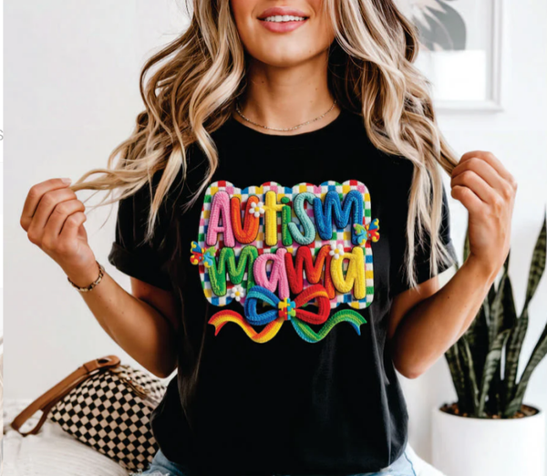 Faux Yarn Autism MAMA DTF Print