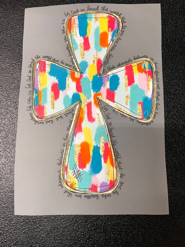 Colorful Cross With Words Print