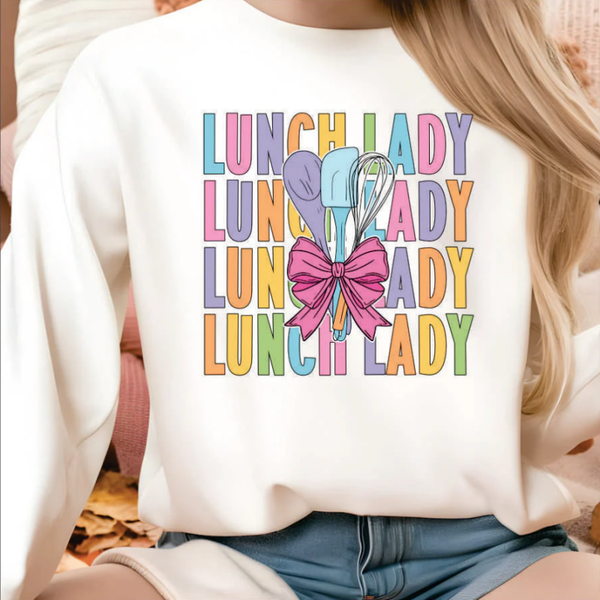 Lunch Lady In Pastels With Kitchen Utensils DTF Print