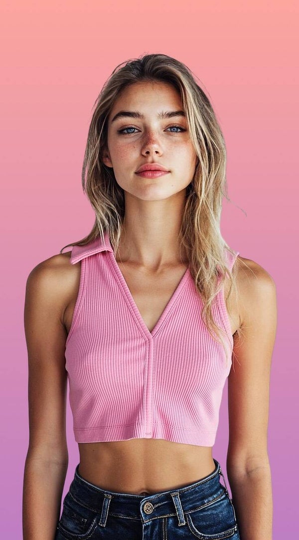 Garage Juniors Bright Pink Ribbed Crop Top (XS)
