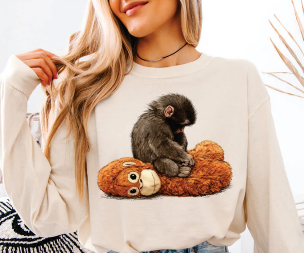 Punch The Monkey W/Stuffed Animal DTF Print (ADULT)