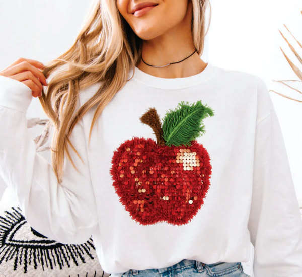 Adorable Faux Sequin Red Apple DTF Print